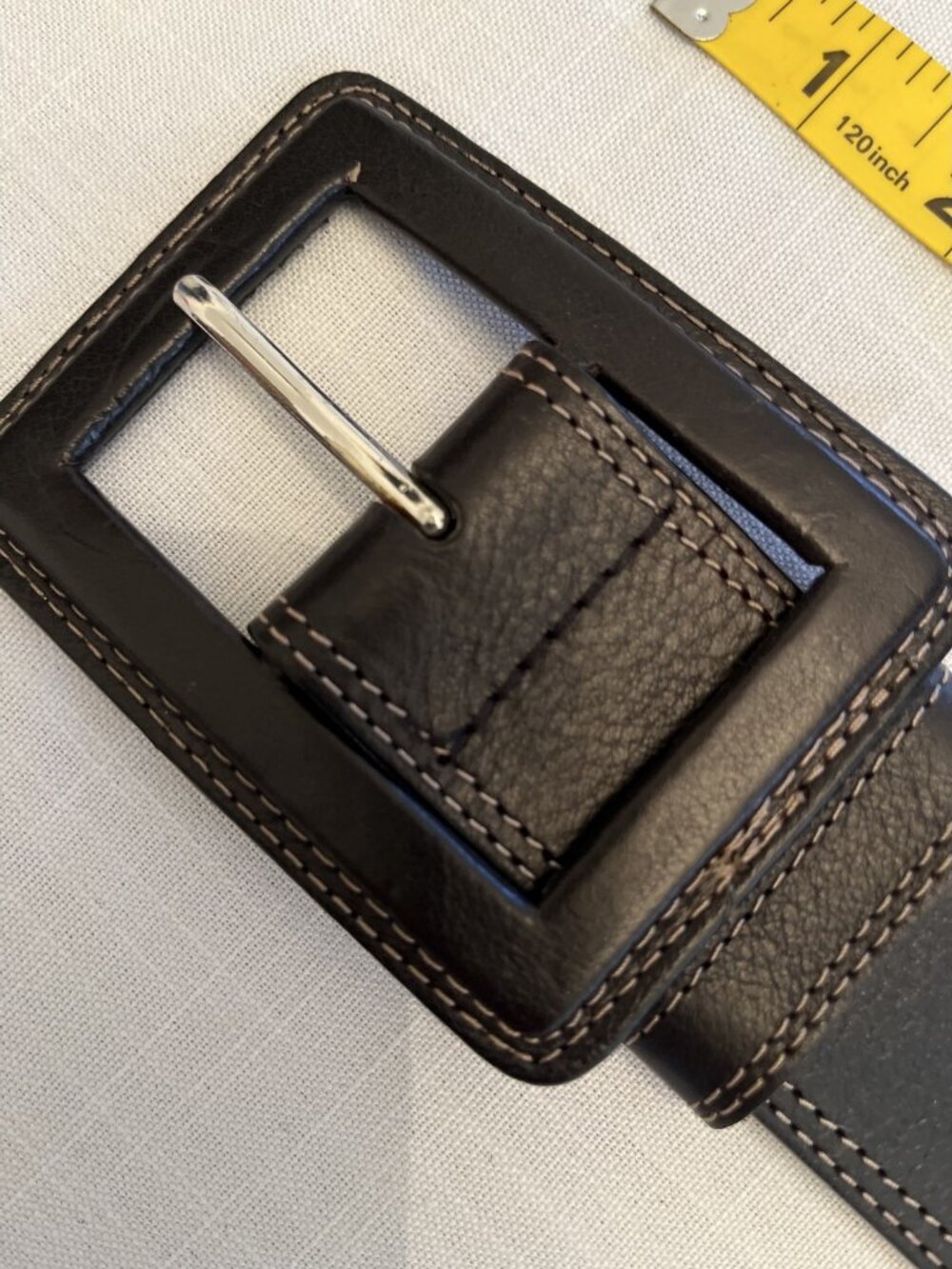 Dark Brown Wide Belt Big Covered Buckle